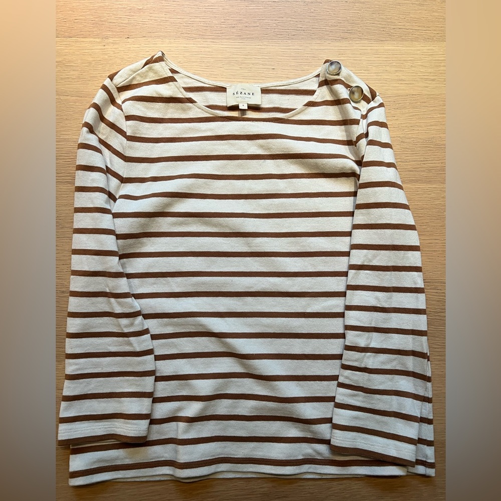 Sezane cream and caramel striped top womens small